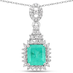 1.39 Carat Genuine Colombian Emerald and White Diamond 14K White Gold Pendant