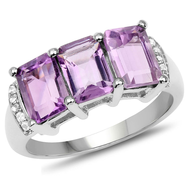 2.99 Carat Genuine Amethyst and White Topaz .925 Sterling Silver Ring