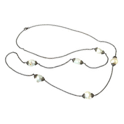 0.87Ct Diamond 925 Sterling Silver Pearl Chain Necklace Pendant Handmade Jewelry