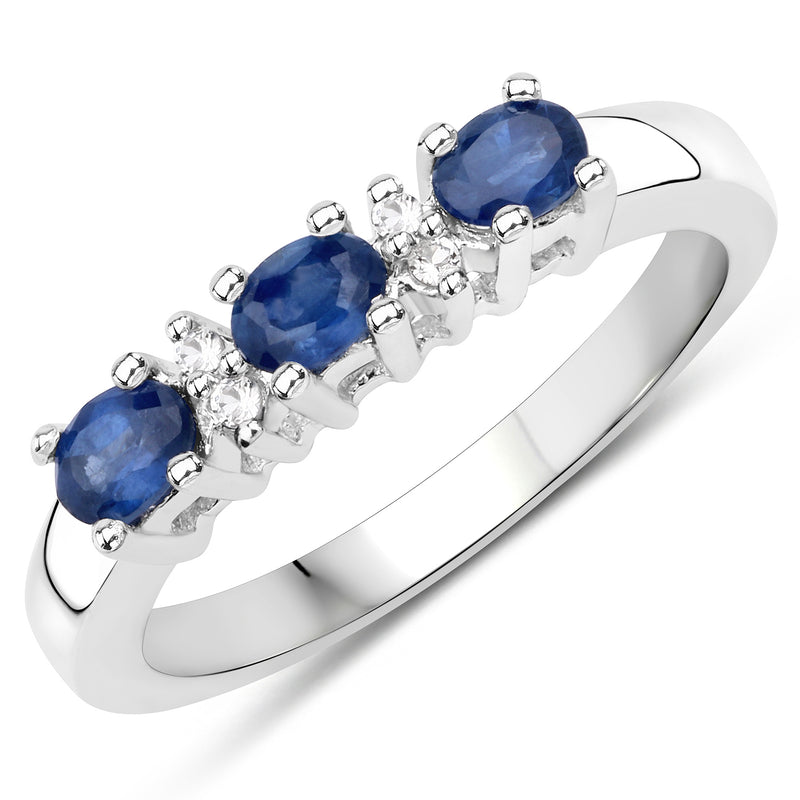 0.66 Carat Genuine Blue Sapphire and White Topaz .925 Sterling Silver Ring