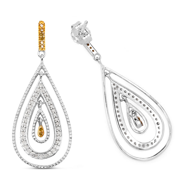 0.51 Carat Genuine White Diamond and Yellow Diamond .925 Sterling Silver Earrings