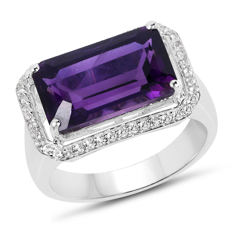 5.51 Carat Genuine Amethyst and White Zircon .925 Sterling Silver Ring