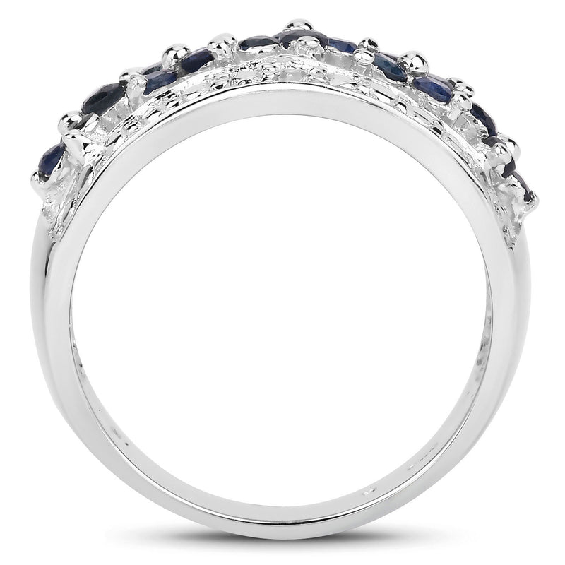 0.94 Carat Genuine Blue Sapphire and White Diamond .925 Sterling Silver Ring