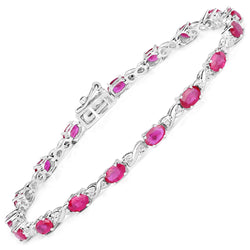 4.46 Carat Genuine Ruby and White Diamond 14K White Gold Bracelet