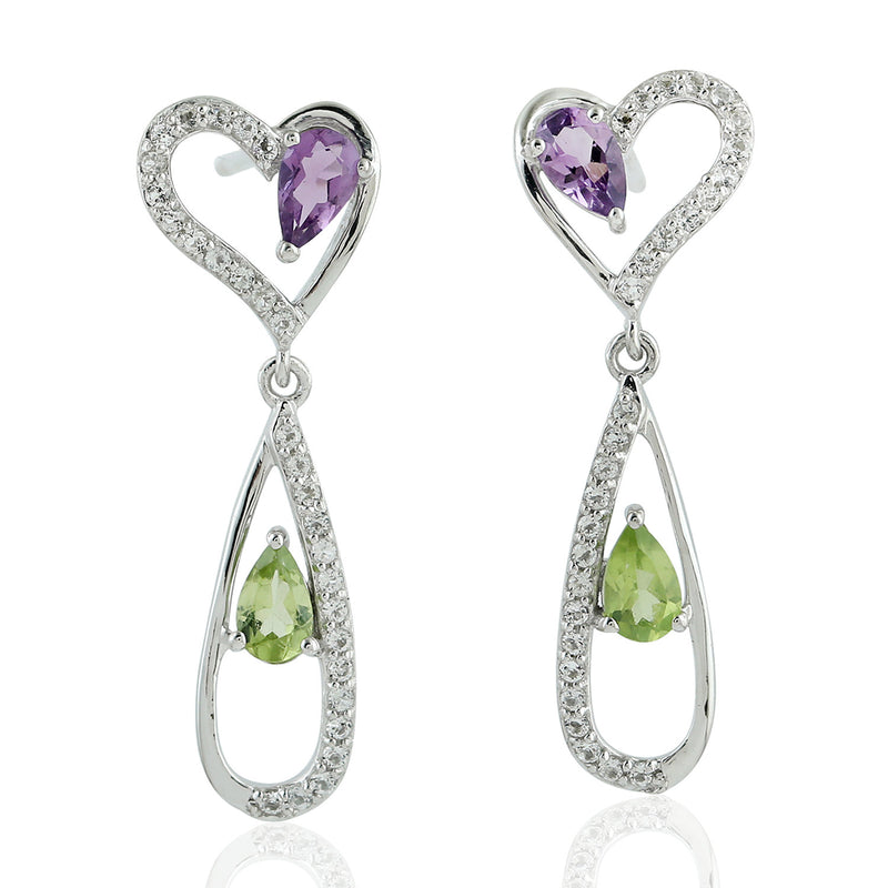 Radiant Beautiful Amethyst Peridot Dangle Earrings 925 Sterling Silver Jewelry