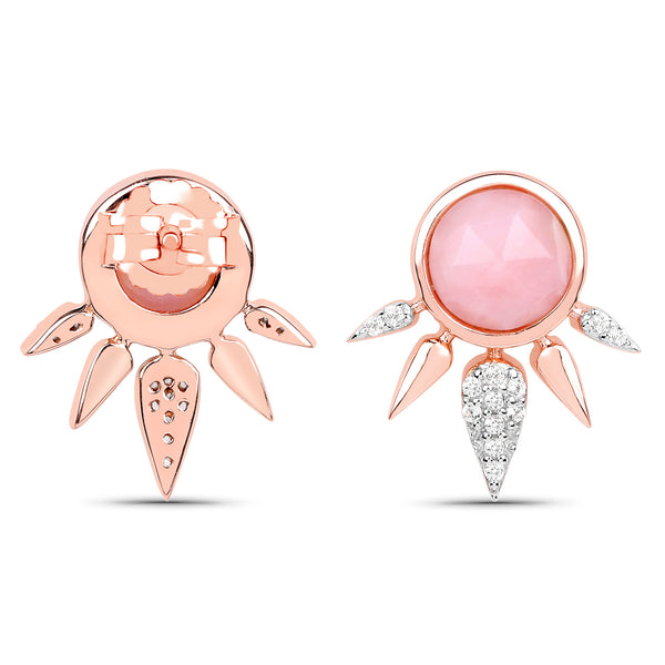 18K Rose Gold Plated 2.57 Carat Genuine Pink Opal and White Topaz .925 Sterling Silver Earrings