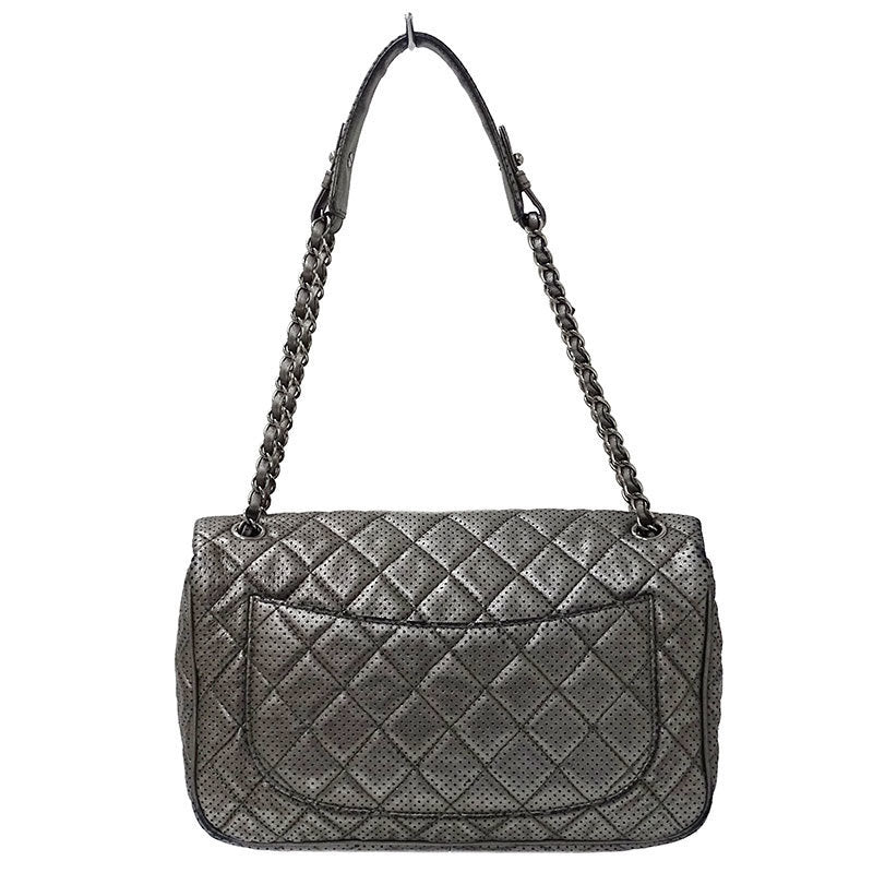 Chanel Matelasse Womens Leather Shoulder Bag Metallic Gray