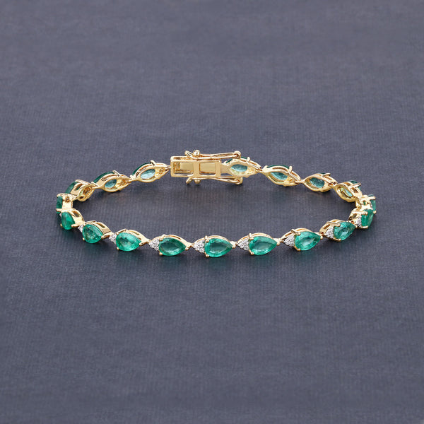 6.91 Carat Genuine Zambian Emerald and White Diamond 18K Yellow Gold Bracelet