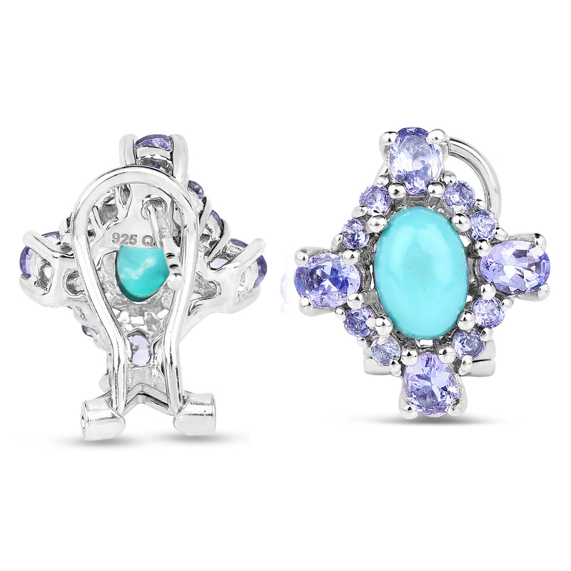 3.12 Carat Genuine Turquoise & Tanzanite .925 Sterling Silver Earrings