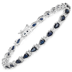 5.40 Carat Genuine Blue Sapphire and White Diamond 14K White Gold Bracelet