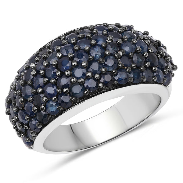 3.28 Carat Genuine Blue Sapphire and White Topaz .925 Sterling Silver Ring