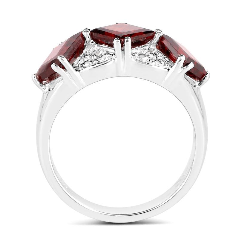 3.84 Carat Genuine  Garnet and White Topaz .925 Sterling Silver Ring