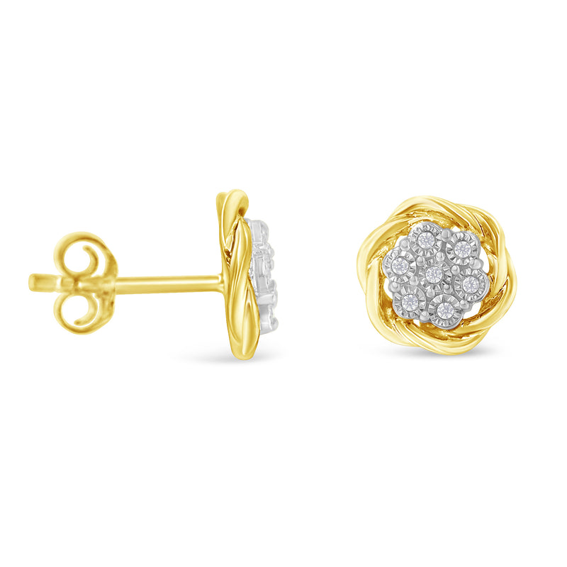 Yellow Gold Plated Sterling Silver Diamond Rose stud Earrings (0.15 cttw, I-J Color, I2-I3 Clarity)