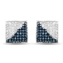 0.67 Carat Genuine Blue Diamond and White Diamond .925 Sterling Silver Earrings