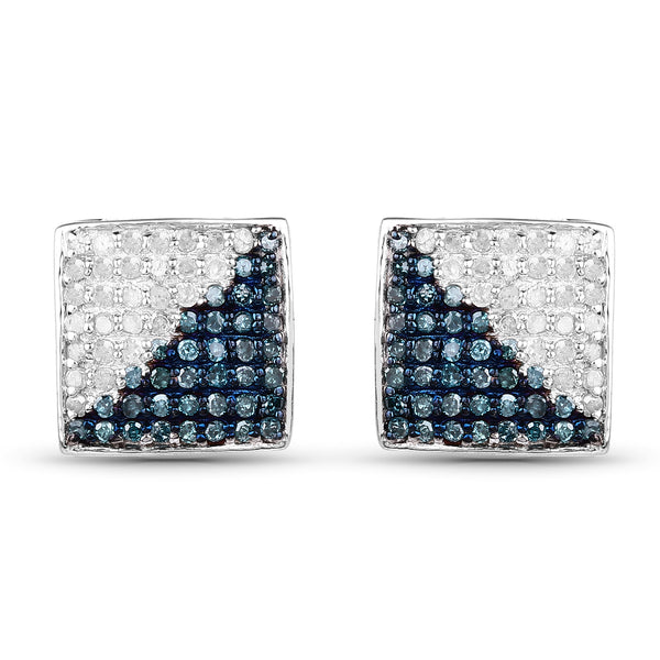 0.67 Carat Genuine Blue Diamond and White Diamond .925 Sterling Silver Earrings