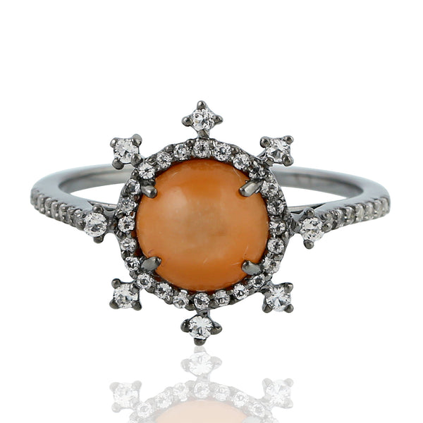 2.38ct Moonstone & Topaz Cocktail Ring 925 Sterling Silver Jewelry