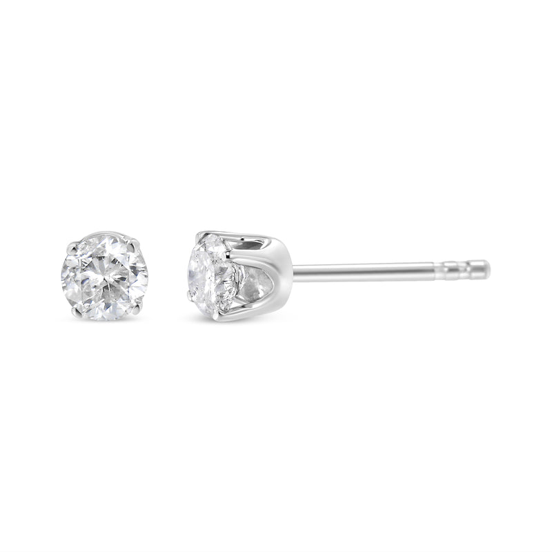 14K White Gold 1.00 Cttw Round Brilliant-Cut Near Colorless Diamond Classic 4-Prong Stud Earrings (J-K Color, I2-I3 Clarity)