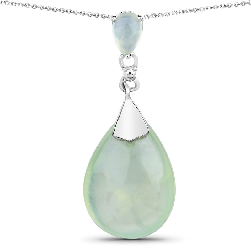 10.12 Carat Genuine Prehnite .925 Sterling Silver Pendant