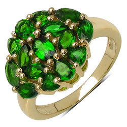 14K Yellow Gold Plated 1.60 Carat Genuine Chrome Diopside .925 Sterling Silver Ring