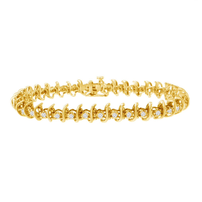 10KT Yellow Gold Plated .925 Sterling Silver 1 cttw Prong-Set Diamond Link Bracelet (J-K, I1-I2) - 7.5"