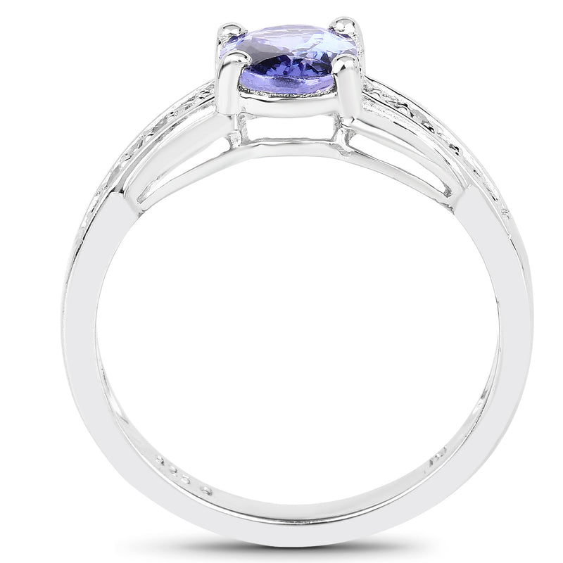 1.27 Carat Genuine Tanzanite and White Diamond .925 Sterling Silver Ring