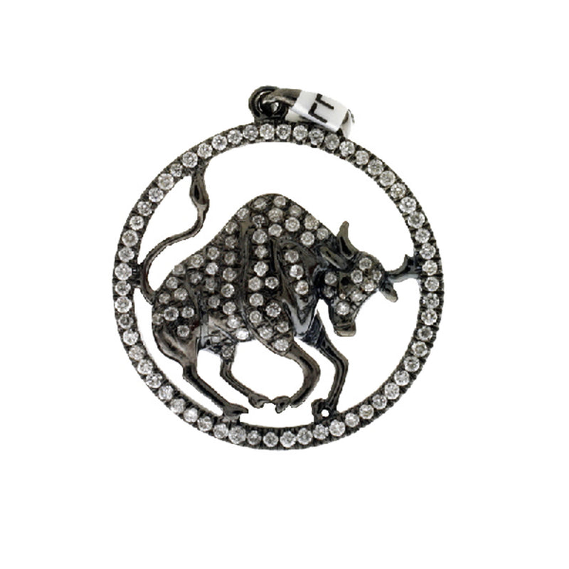 0.39Ct Diamond 18K Solid Gold Fauna Buffalo Design Pendant Vintage Style Jewelry