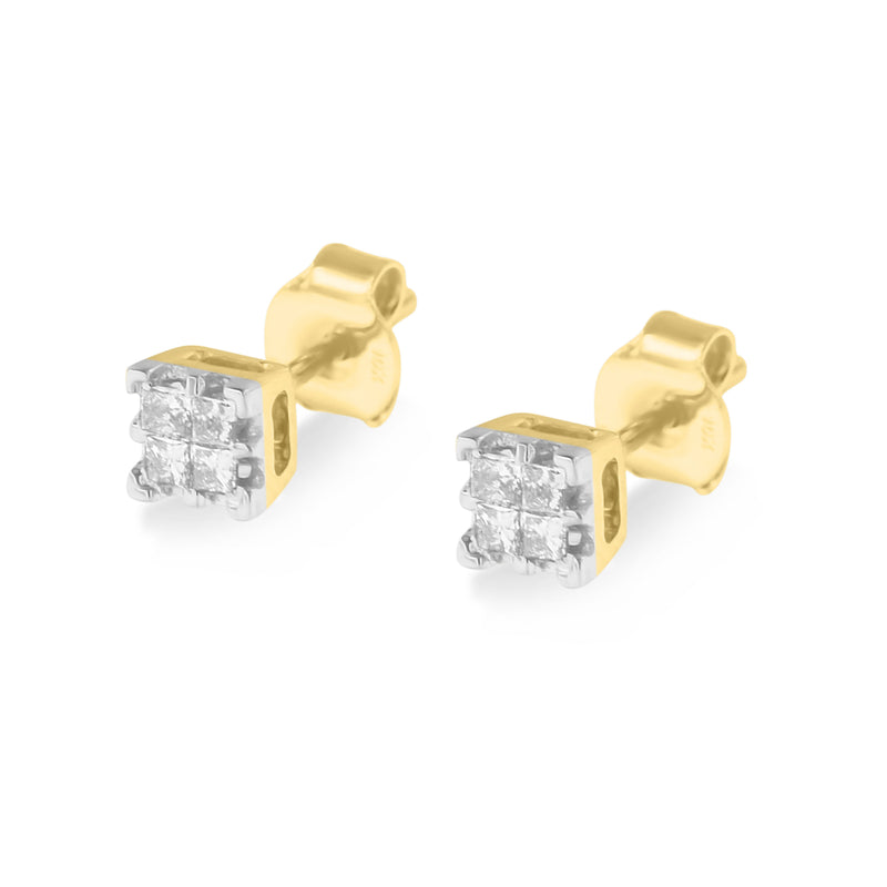 10k Yellow Gold Princess Diamond Quad Stud Earrings (1/4 cttw, J-K Color, I2-I3 Clarity)