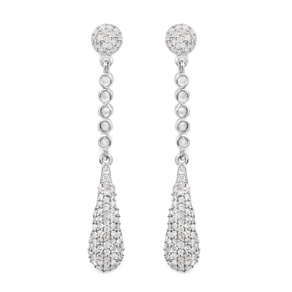 0.97 Carat Genuine White Diamond .925 Sterling Silver Earrings