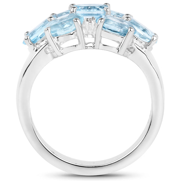 3.61 Carat Genuine  Blue Topaz and White Topaz .925 Sterling Silver Ring