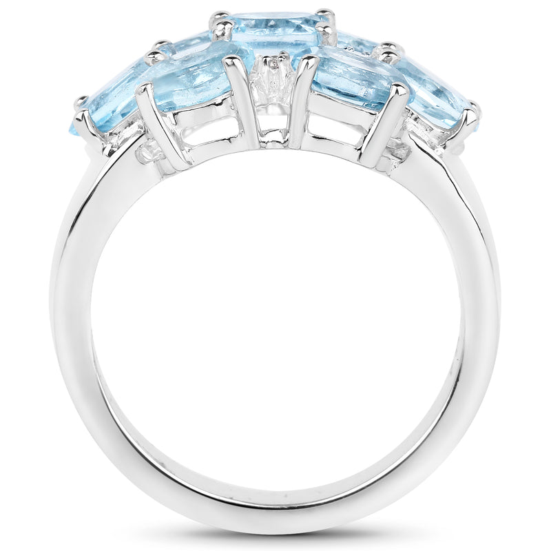 3.61 Carat Genuine  Blue Topaz and White Topaz .925 Sterling Silver Ring