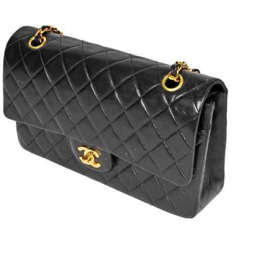 Chanel CHANEL Matrasse 25 Double Flap W Chain Coco Mark Shoulder Bag Black Lambskin A01112