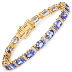 14.62 Carat Genuine Tanzanite and White Diamond 14K Yellow Gold Bracelet