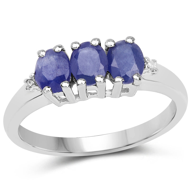 1.15 Carat Genuine Blue Sapphire & White Diamond .925 Sterling Silver Ring