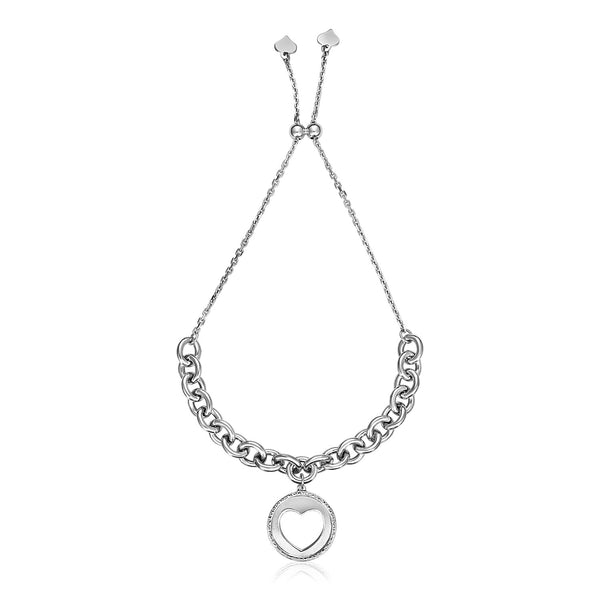 Sterling Silver 9 1/4 inch Adjustable Bracelet with Chain and Heart Charm