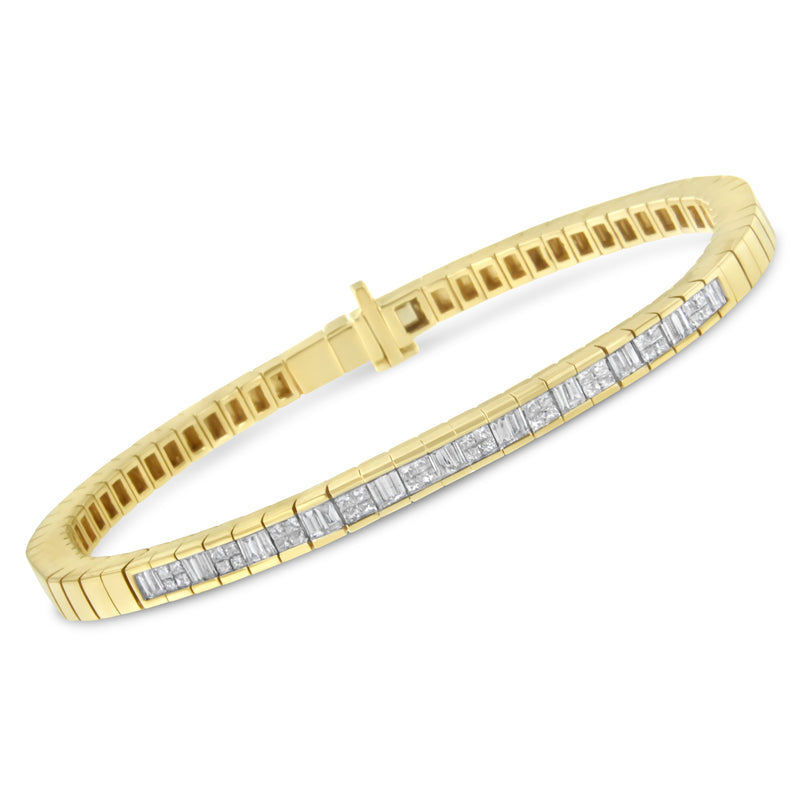 14K Yellow Gold 1-1/10 Cttw Princess & Baguette Cut Diamond 7" Alternating Stone Eternity Tennis Bracelet (G-H Color, VS1-VS2 Clarity)
