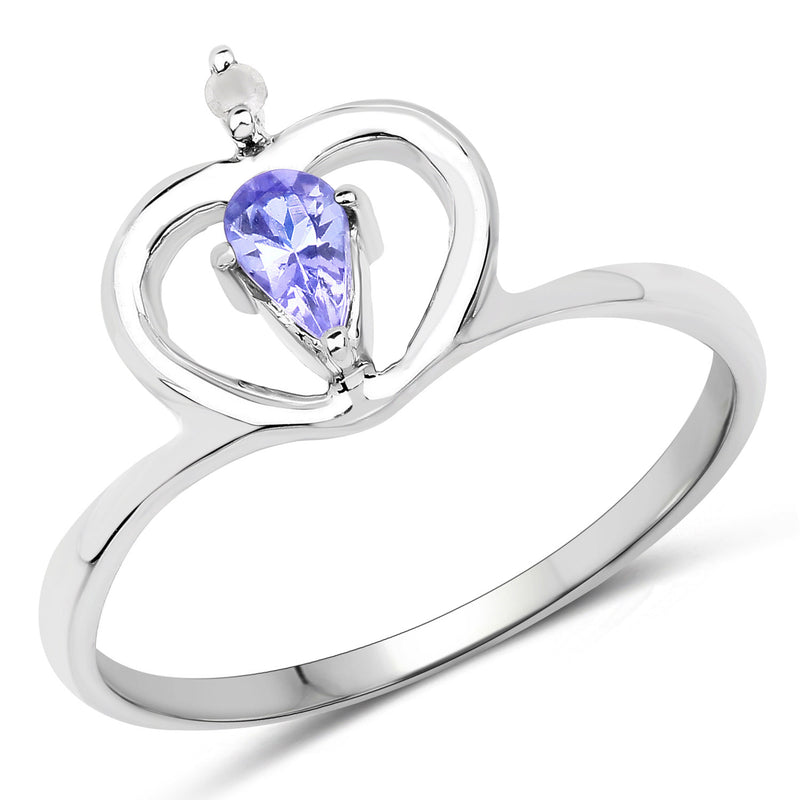 0.23 Carat Genuine Tanzanite and White Diamond .925 Sterling Silver Ring