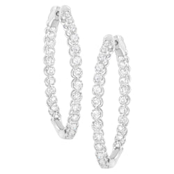 14K White Gold 2 cttw Diamond Hoop Earrings (I-J Clarity, I1-I2 Color)