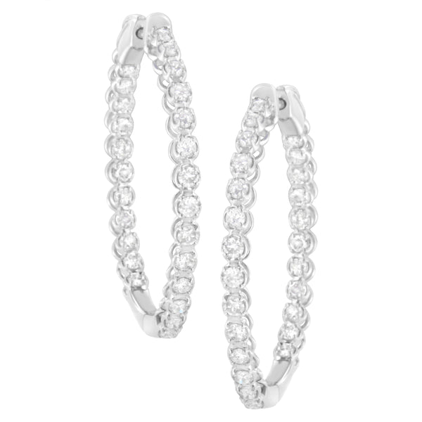 14K White Gold 2 cttw Diamond Hoop Earrings (I-J Clarity, I1-I2 Color)