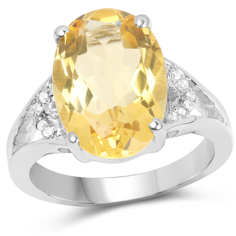 4.55 Carat Genuine Citrine and White Diamond .925 Sterling Silver Ring