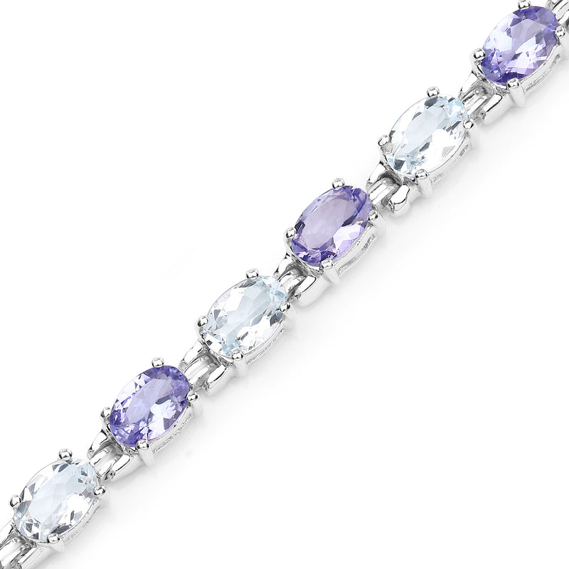 9.24 Carat Genuine Aquamarine and Tanzanite .925 Sterling Silver Bracelet