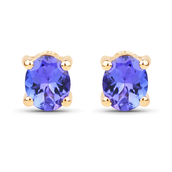 0.70 Carat Genuine Tanzanite 14K Yellow Gold Earrings