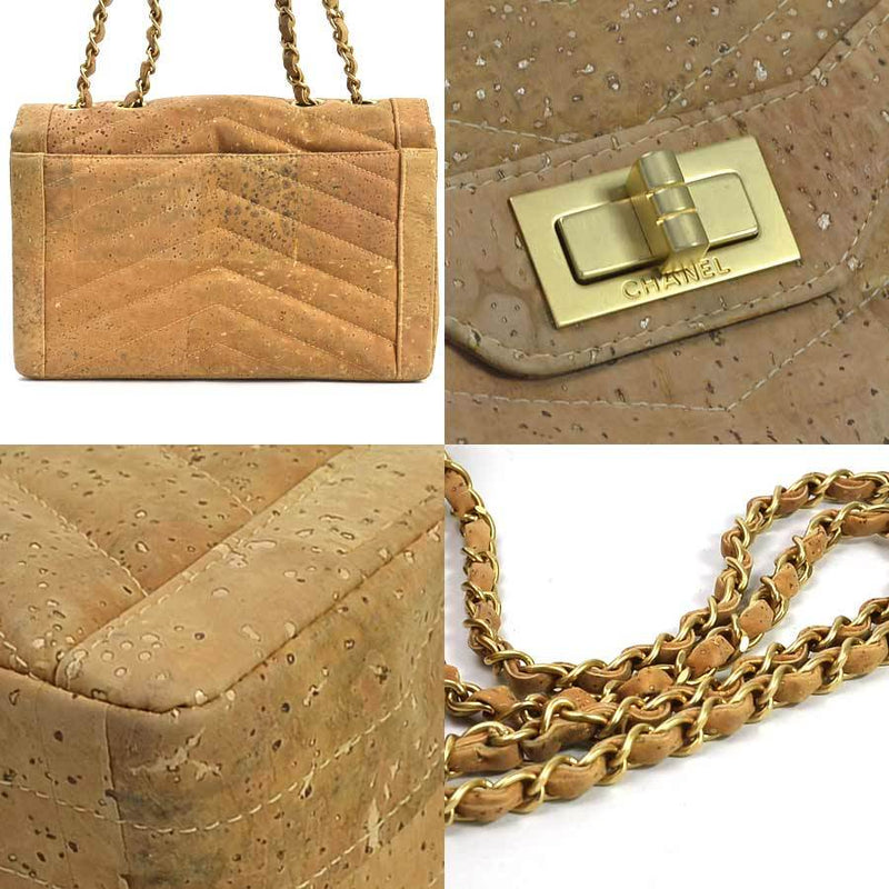 Chanel Chain Shoulder Bag V Stitch 2.55 Chevron Beige Cork Leather Gold Hardware Ladies