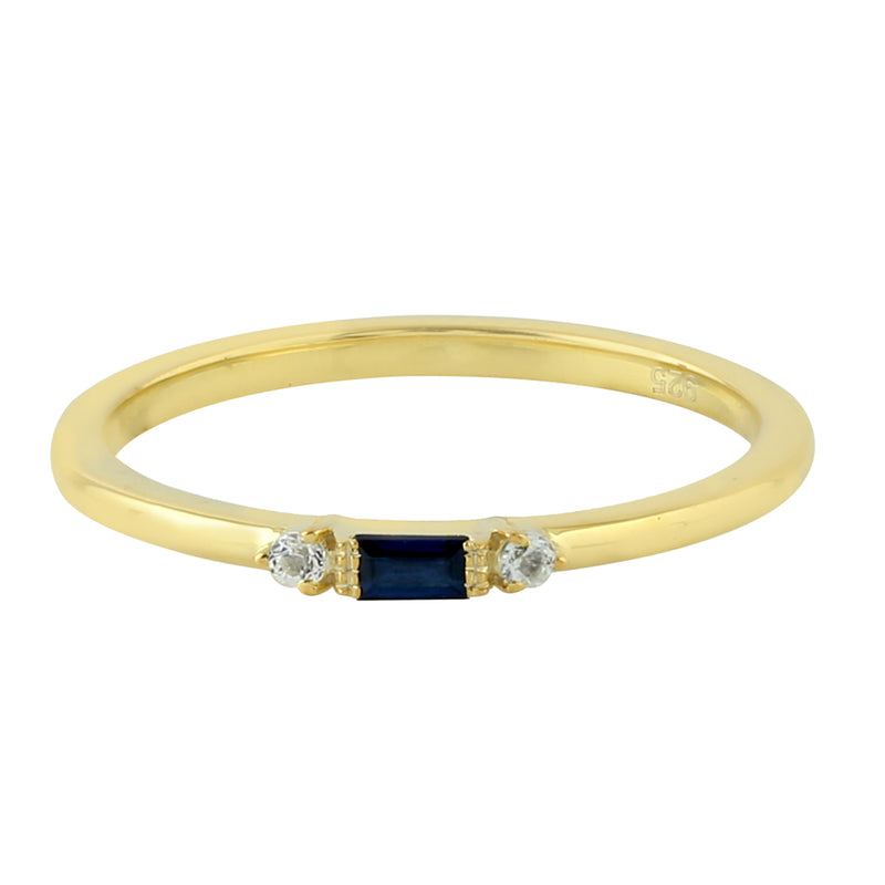 Baguette Sapphire Topaz Stackable Band Ring 925 Silver Gold Plated Jewelry Gift