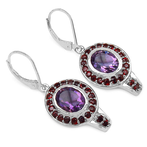 5.98 Carat Genuine Amethyst & Garnet .925 Sterling Silver Earrings