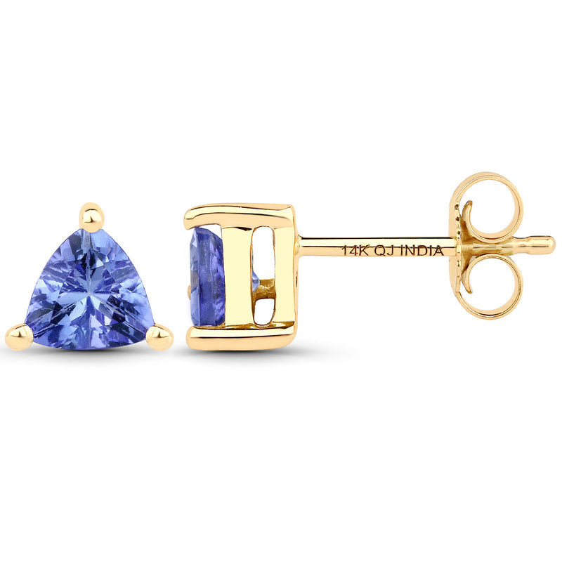 0.64 Carat Genuine Tanzanite 14K Yellow Gold Earrings