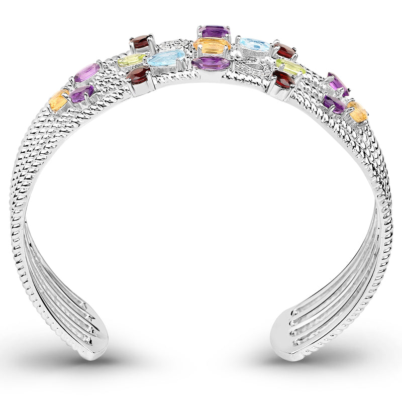 4.89 Carat Genuine Multi Stones .925 Sterling Silver Cuff Bangle