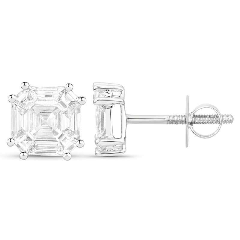 1.08 Carat Genuine White Diamond 18K White Gold Earrings (G-H Color, VVS-VS Clarity)