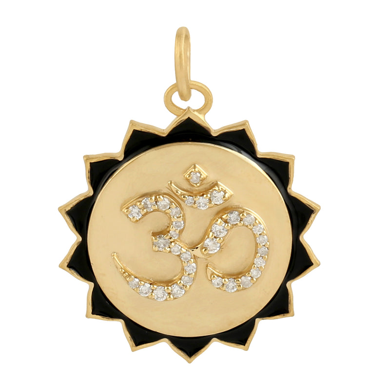 Natural Diamond Religious Om Sign Charm Pendant 14k Yellow Gold Fine Jewelry