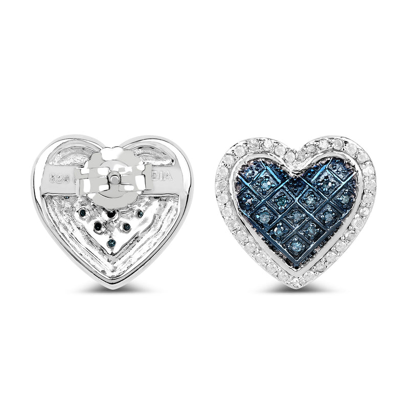 0.47 Carat Genuine White Diamond and Blue Diamond .925 Sterling Silver Earrings