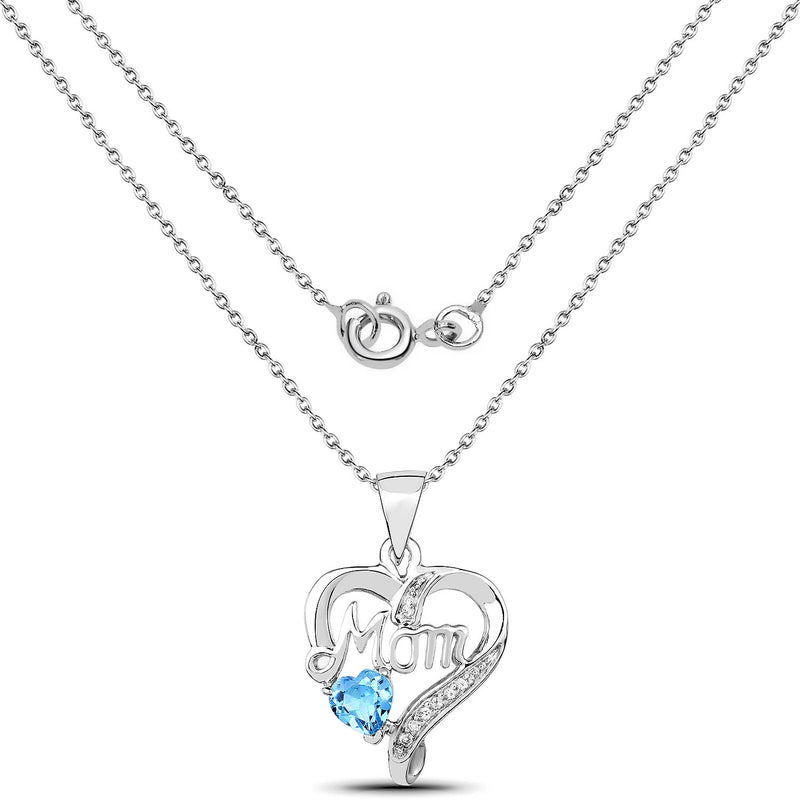 0.56 Carat Genuine Swiss Blue Topaz and White Topaz .925 Sterling Silver Pendant